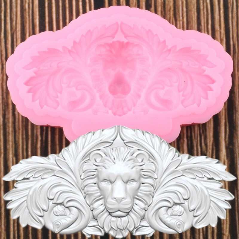 3D Lion and Leaves Scroll Crest Mold